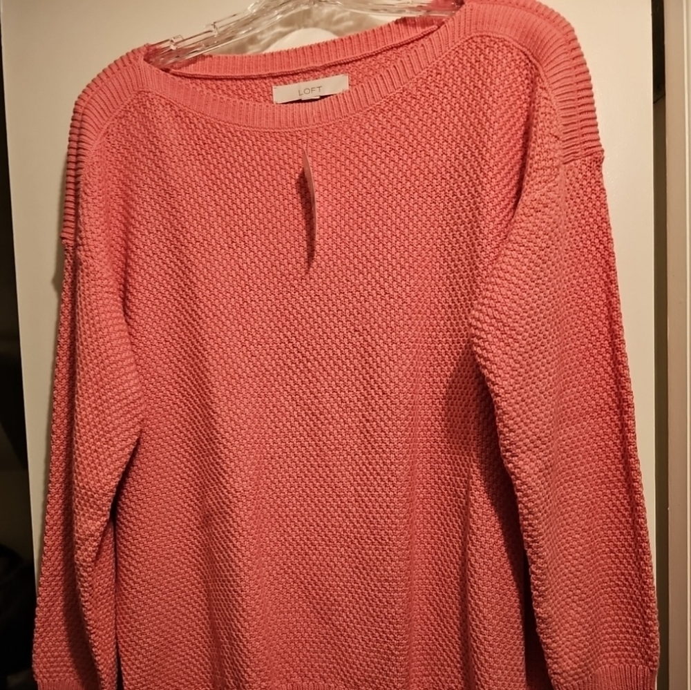 Ann Taylor LOFT Women's Open Knit Long Sleeve Medium Coral